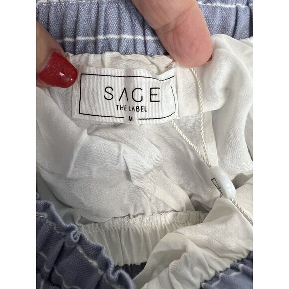 Sage Strapless Bandeau Ruffle Crop Top~Size Medium~Blue White Stripe Sexy Casual - Picture 4 of 6